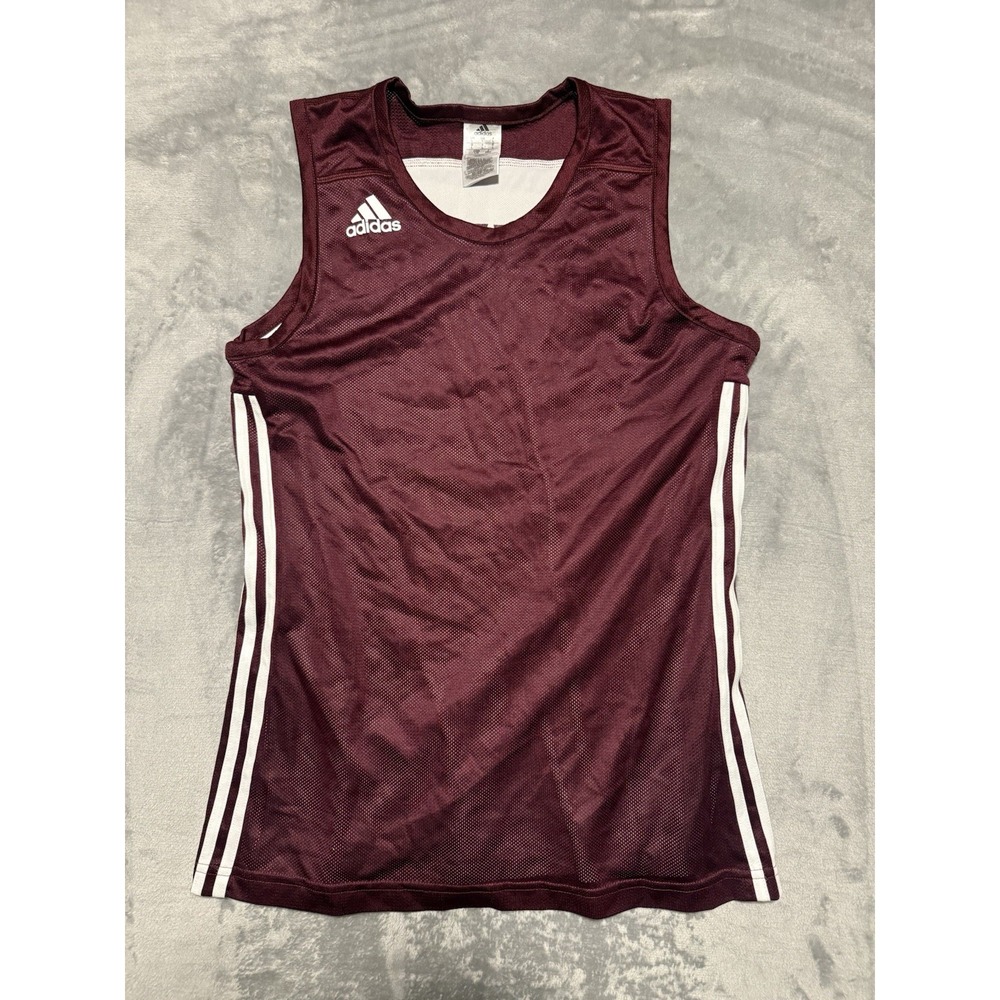 Adidas Practice Basketball Jersey Mens L Burgundy Reversible Climalite Striped